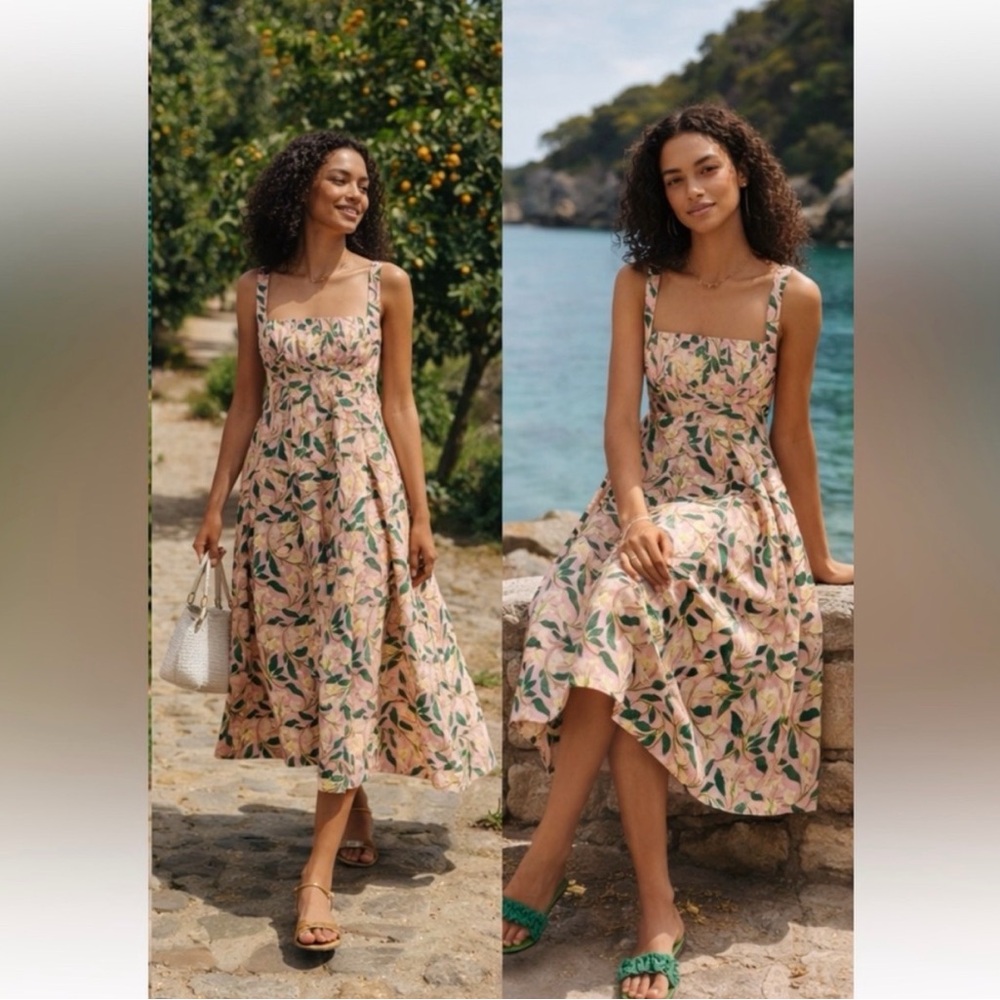 NEW AGUA by Agua Bendita Hortencia Dos Gardenias Rosa Midi Dress Size medium
